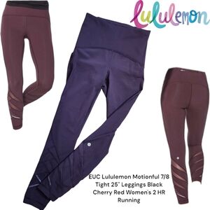 Lululemon Women's Motionful 7/8 Tight 25" W5ARQS HR Leggings Black Cherry 2